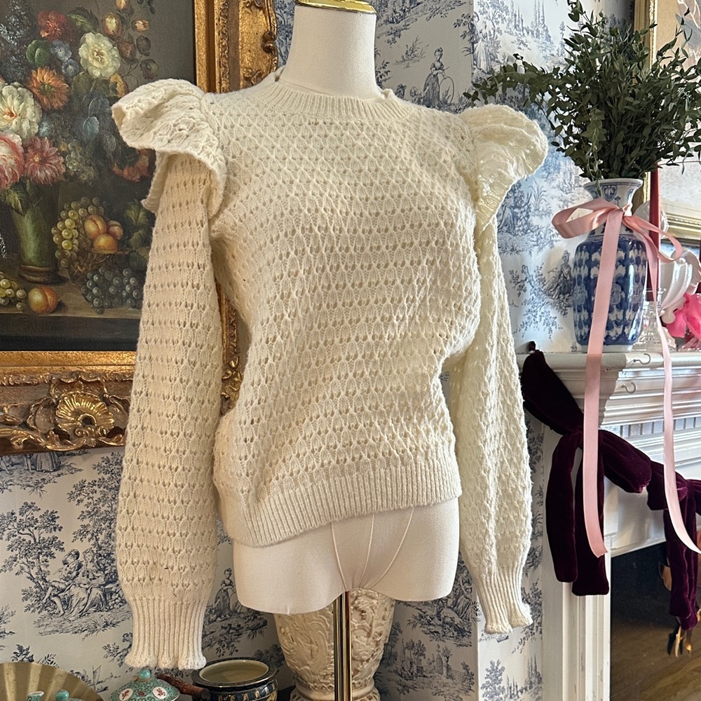 Elegant Cream Sweater with Puff Ruffled Sleeves by LOFT size S